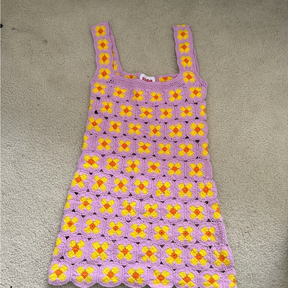 SOLID & STRIPED Pink and Yellow Crochet Kids Dress